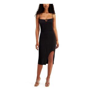 EMERALD SUNDAE Womens Midi Dress Black Spaghetti Strap Front Back Juniors S